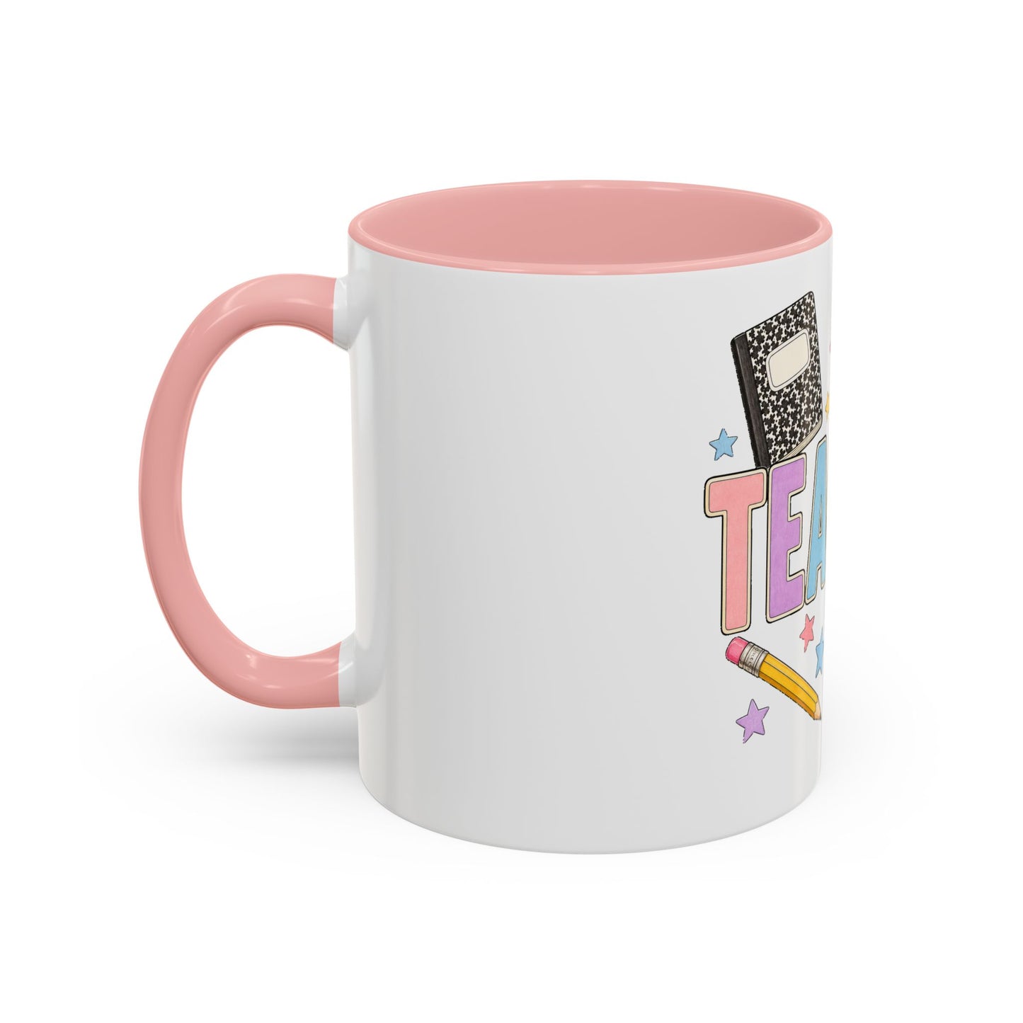 Teacher Accent Coffee Mug — Colorful School Supplies Design (11/15oz)