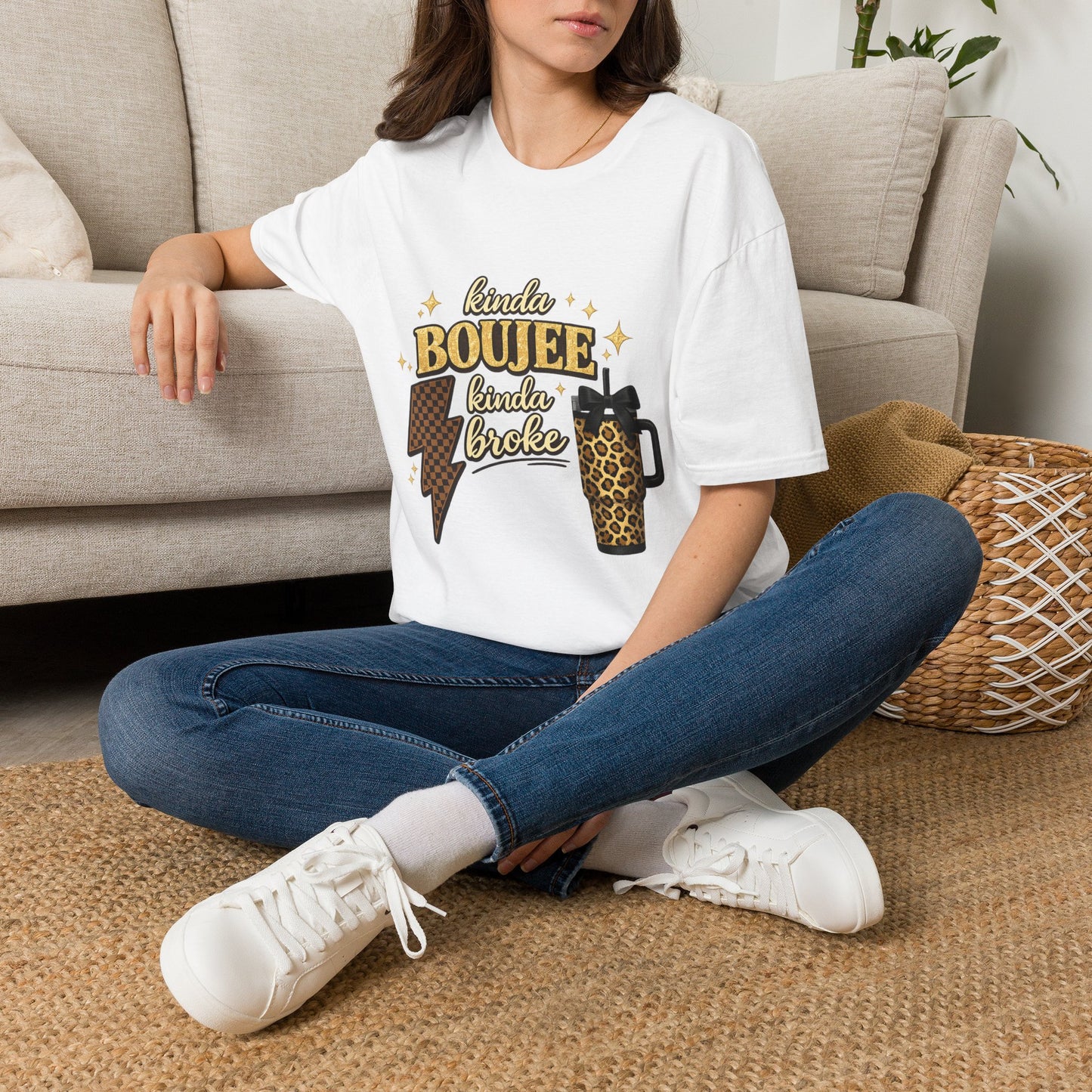 Kinda Boujee Kinda Broke Graphic T-Shirt — Leopard & Latte Cozy Chic Tee