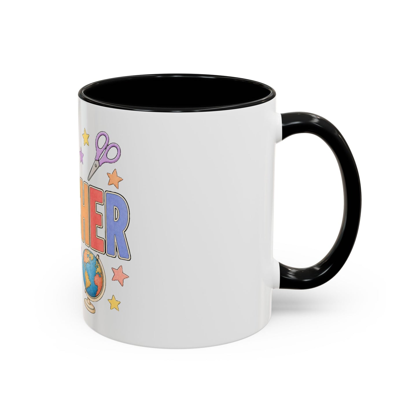 Teacher Accent Coffee Mug — Colorful School Supplies Design (11/15oz)