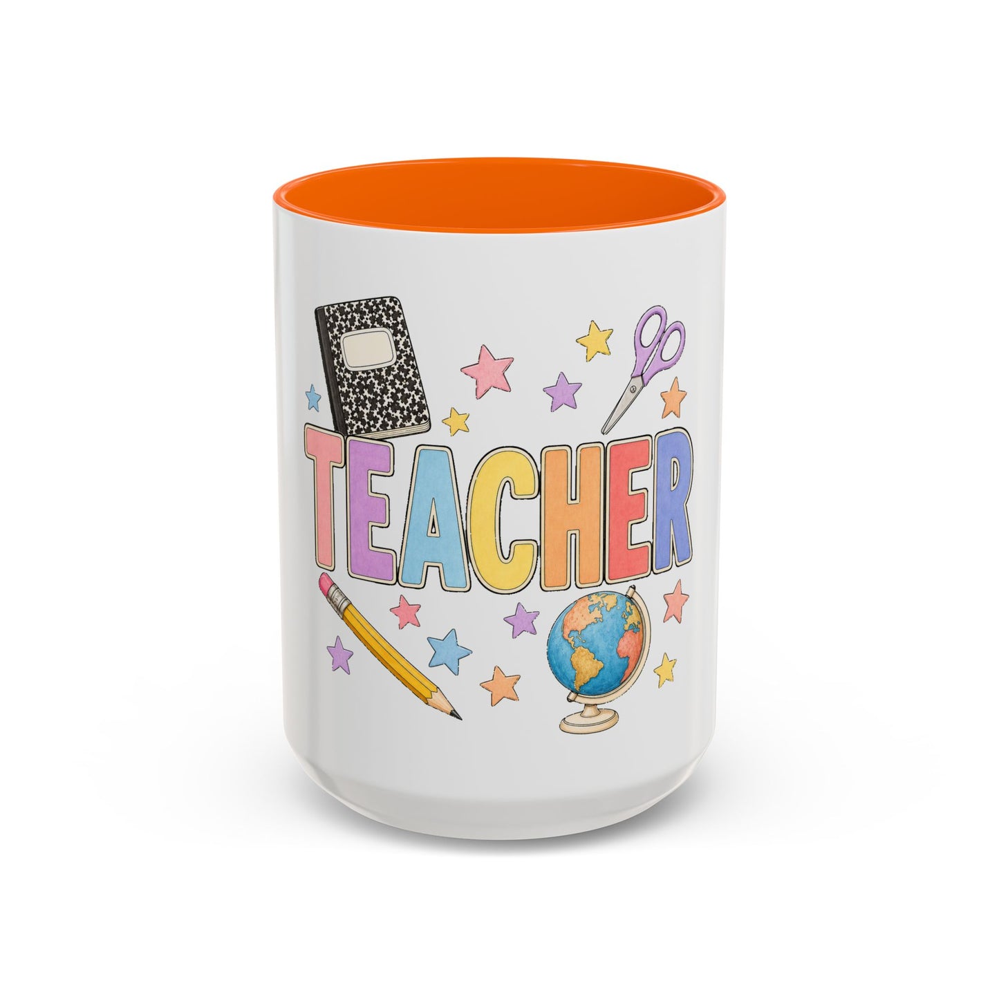Teacher Accent Coffee Mug — Colorful School Supplies Design (11/15oz)
