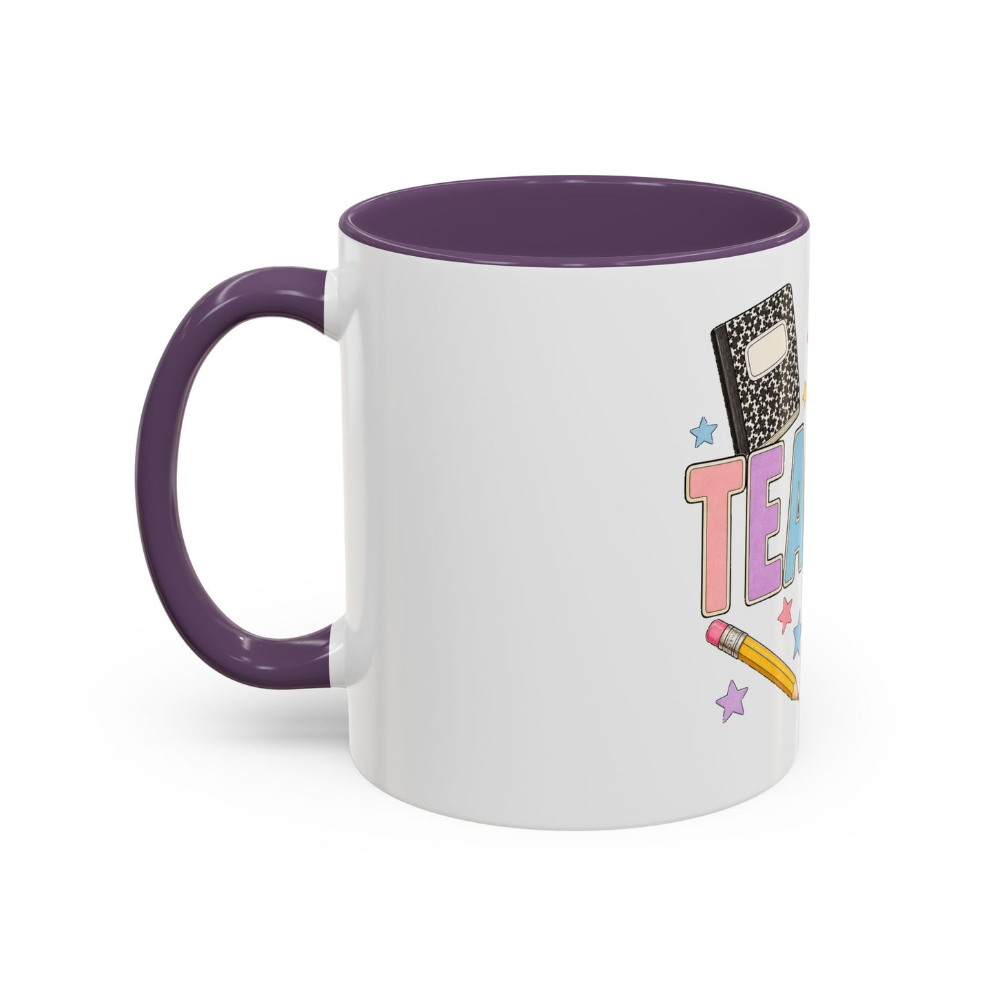 Teacher Accent Coffee Mug — Colorful School Supplies Design (11/15oz)