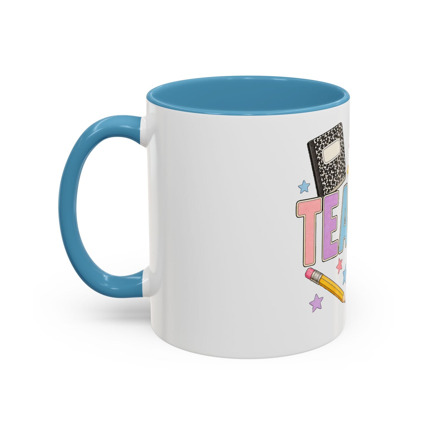 Teacher Accent Coffee Mug — Colorful School Supplies Design (11/15oz)