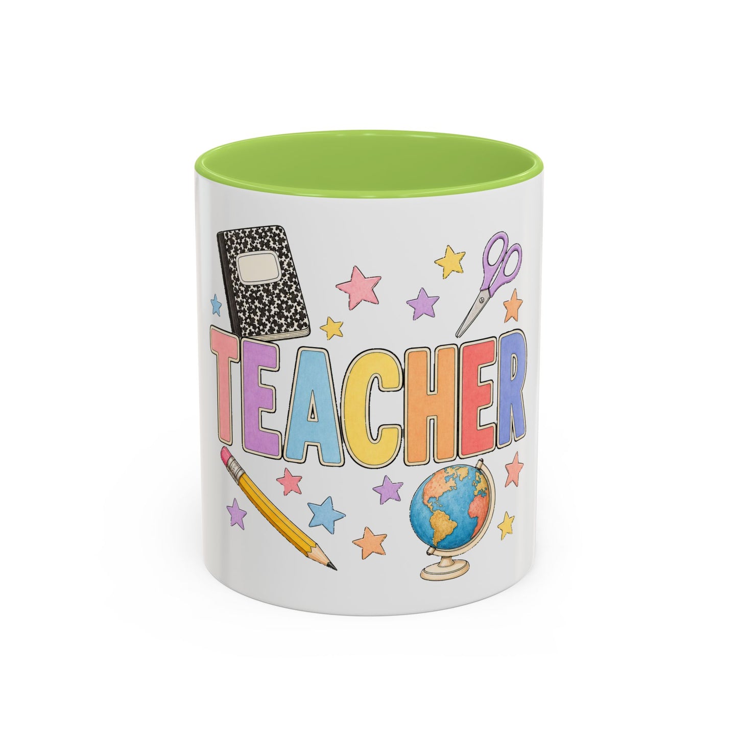 Teacher Accent Coffee Mug — Colorful School Supplies Design (11/15oz)