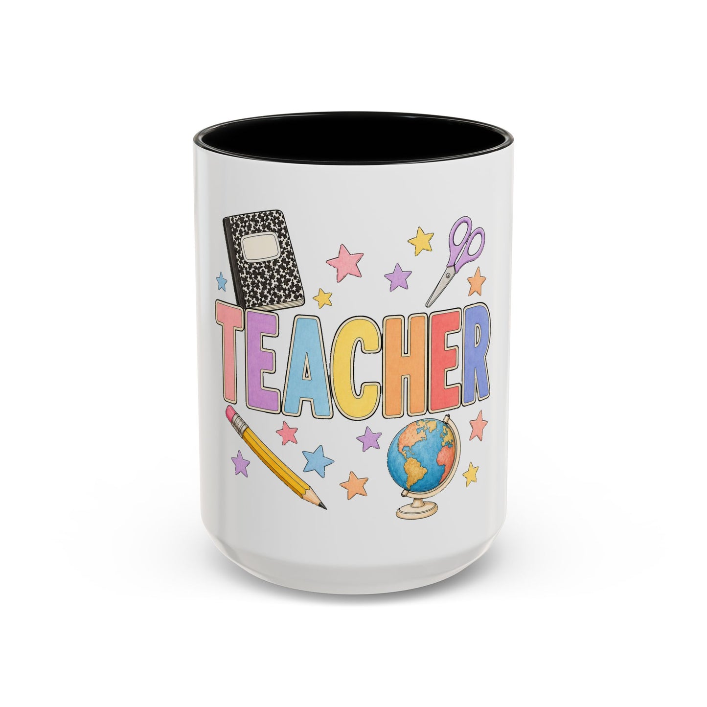Teacher Accent Coffee Mug — Colorful School Supplies Design (11/15oz)