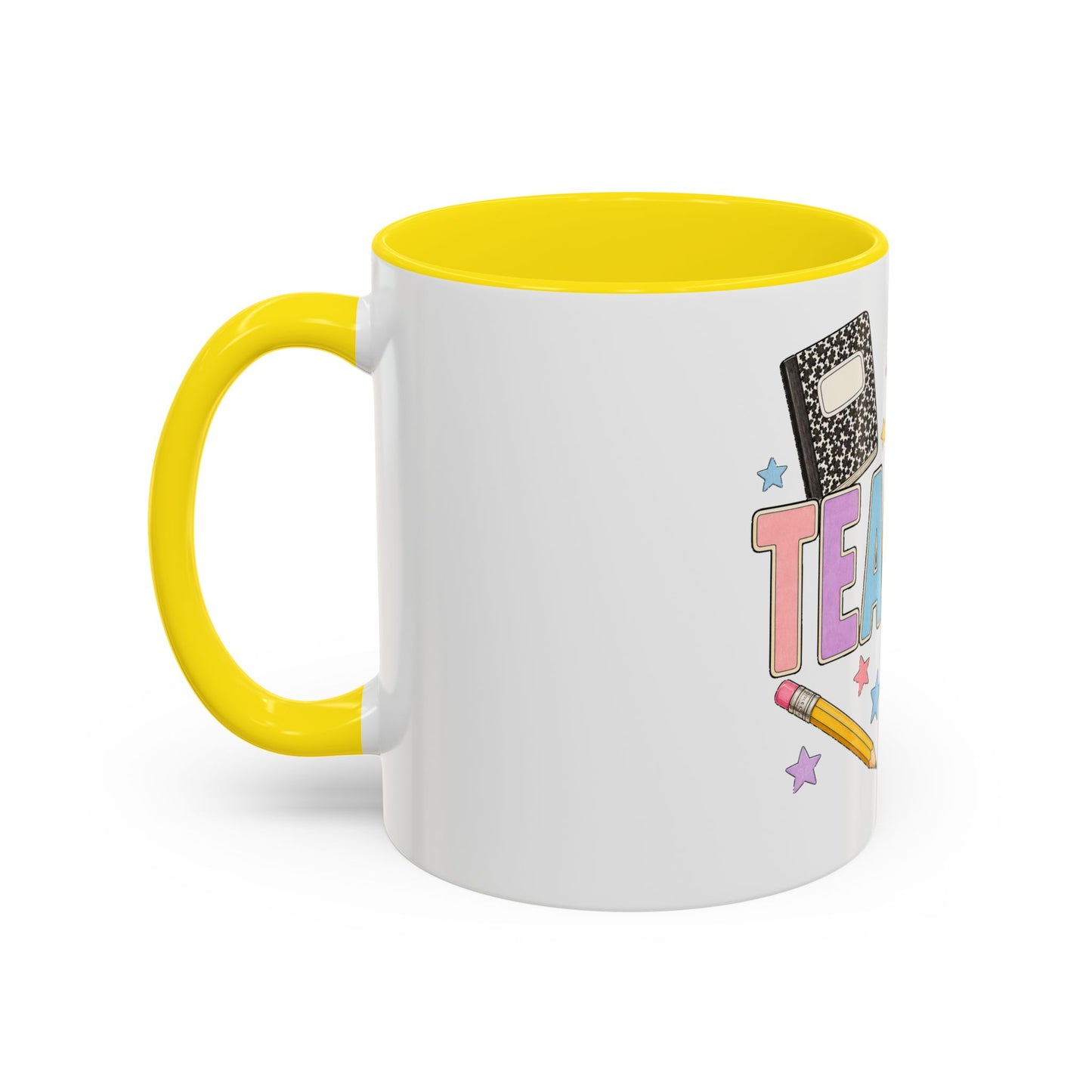 Teacher Accent Coffee Mug — Colorful School Supplies Design (11/15oz)