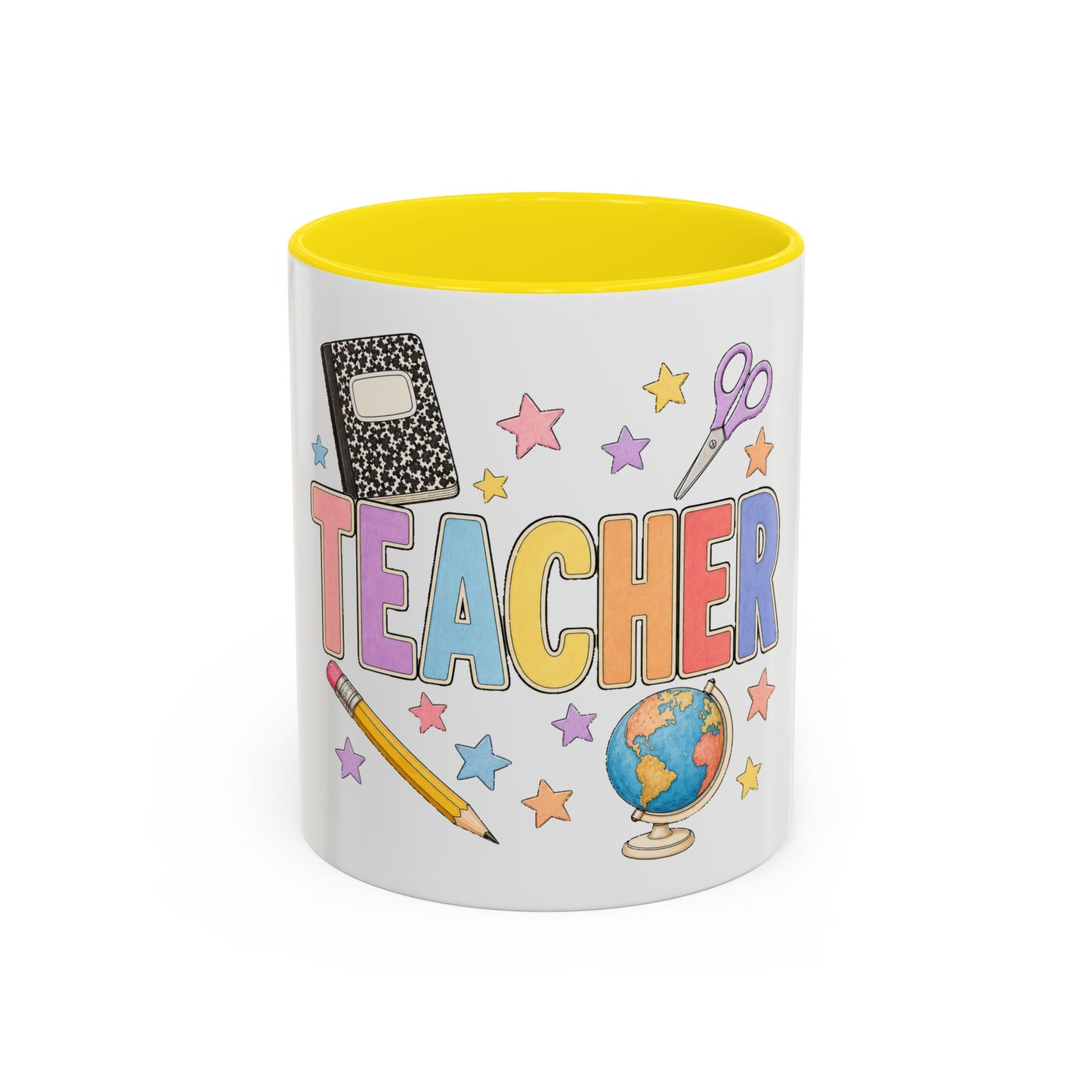Teacher Accent Coffee Mug — Colorful School Supplies Design (11/15oz)