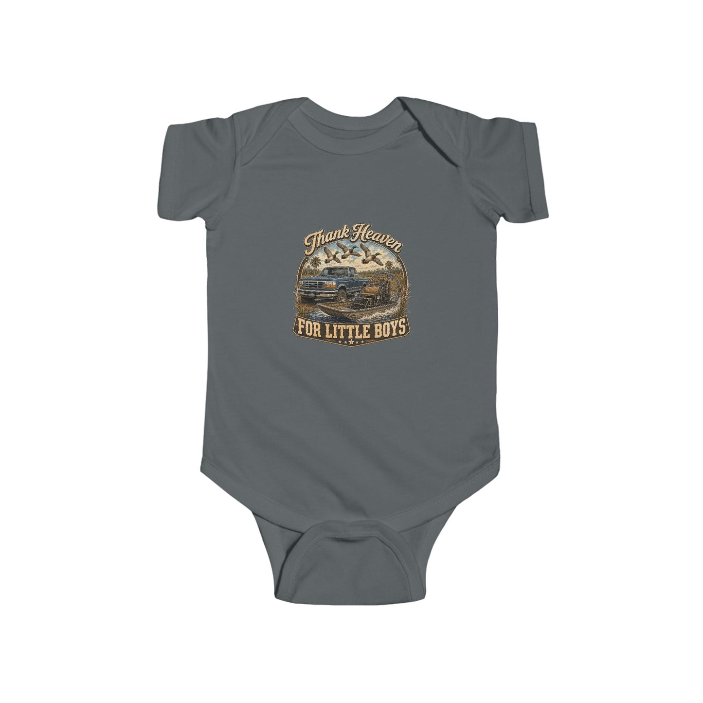 Vintage Outdoors Baby Bodysuit - “Thank Heaven For Little Boys” Infant Onesie