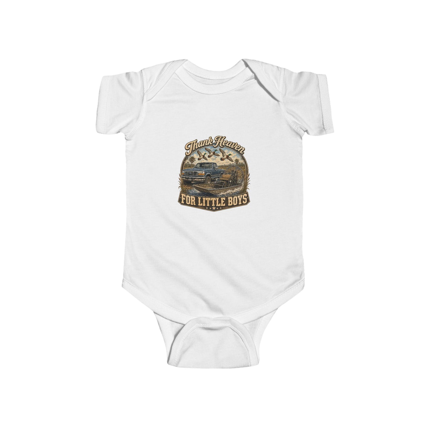 Vintage Outdoors Baby Bodysuit - “Thank Heaven For Little Boys” Infant Onesie