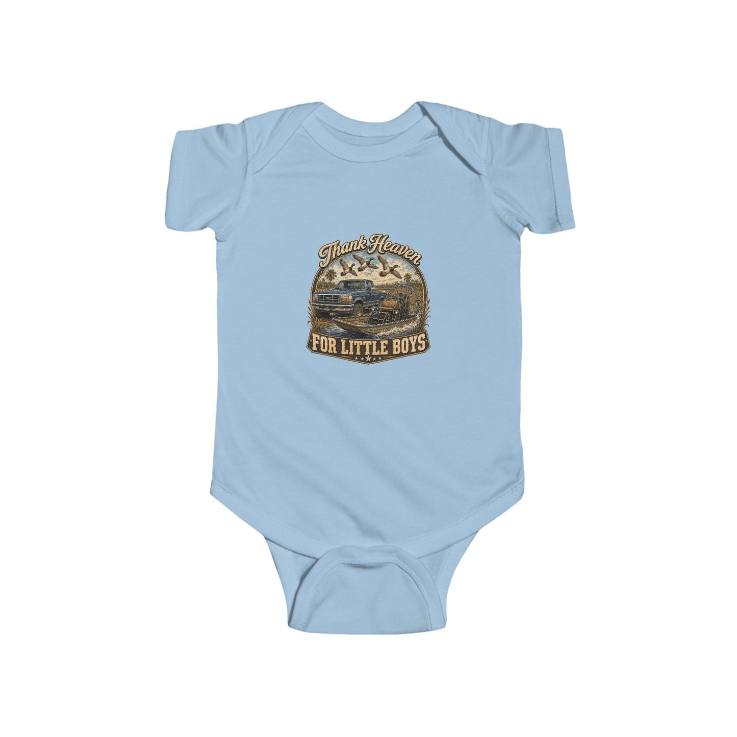 Vintage Outdoors Baby Bodysuit - “Thank Heaven For Little Boys” Infant Onesie