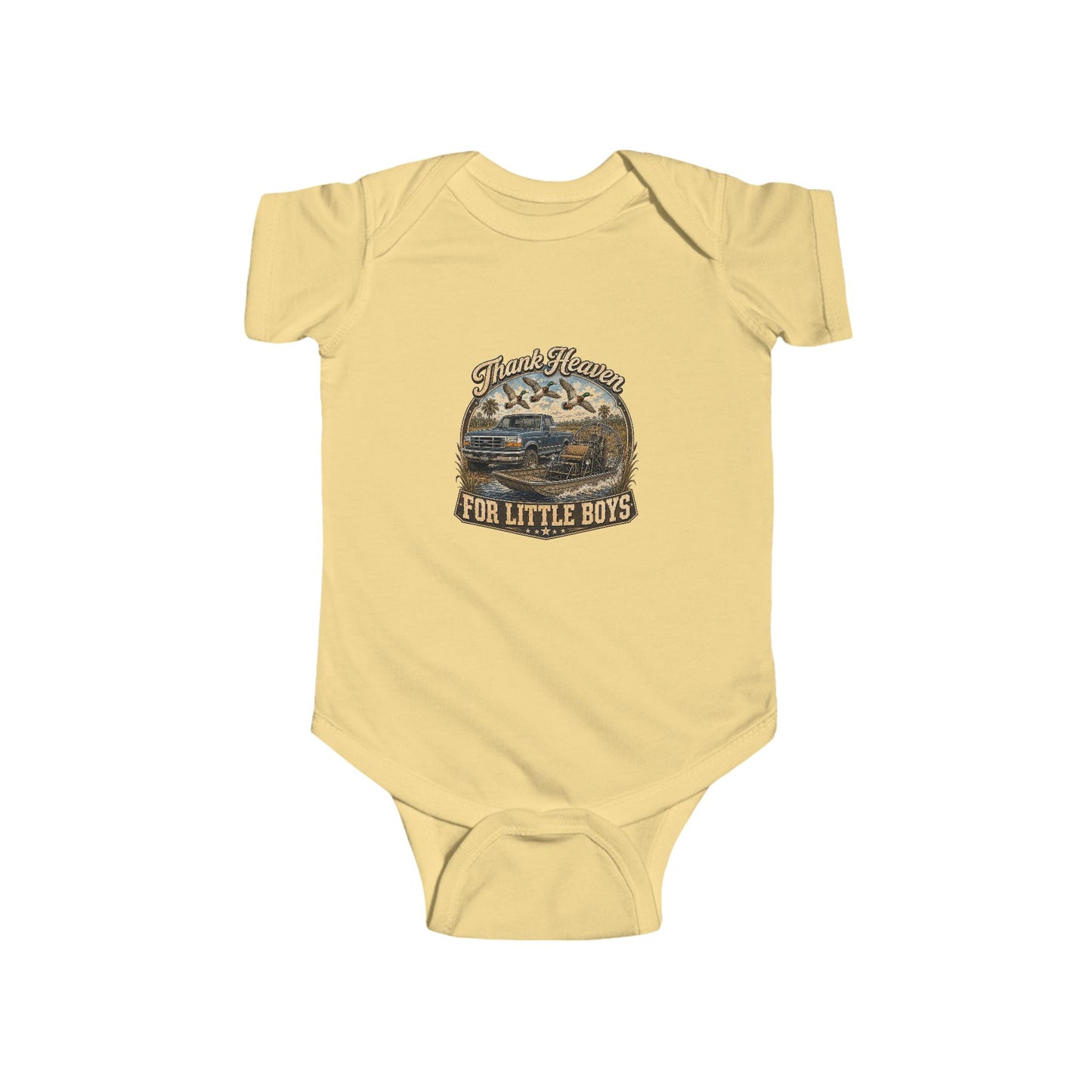 Vintage Outdoors Baby Bodysuit - “Thank Heaven For Little Boys” Infant Onesie