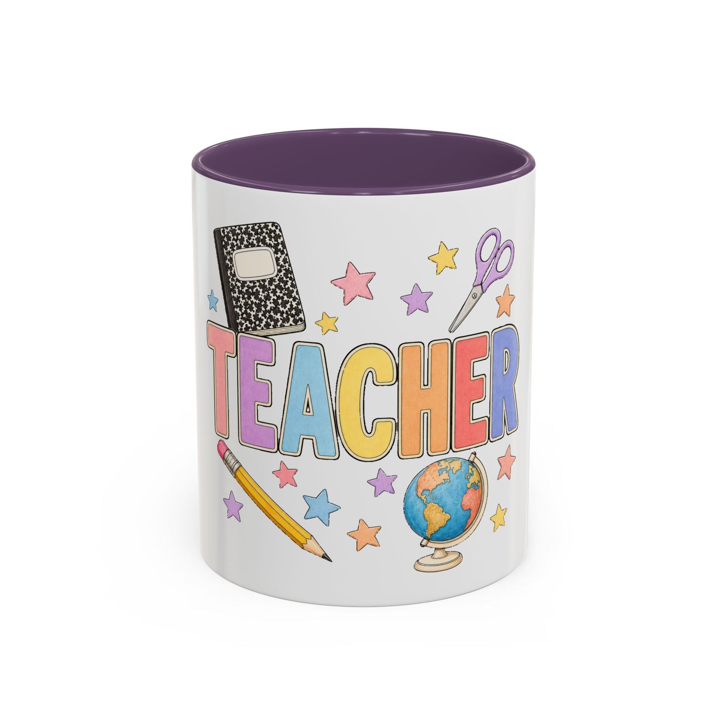 Teacher Accent Coffee Mug — Colorful School Supplies Design (11/15oz)