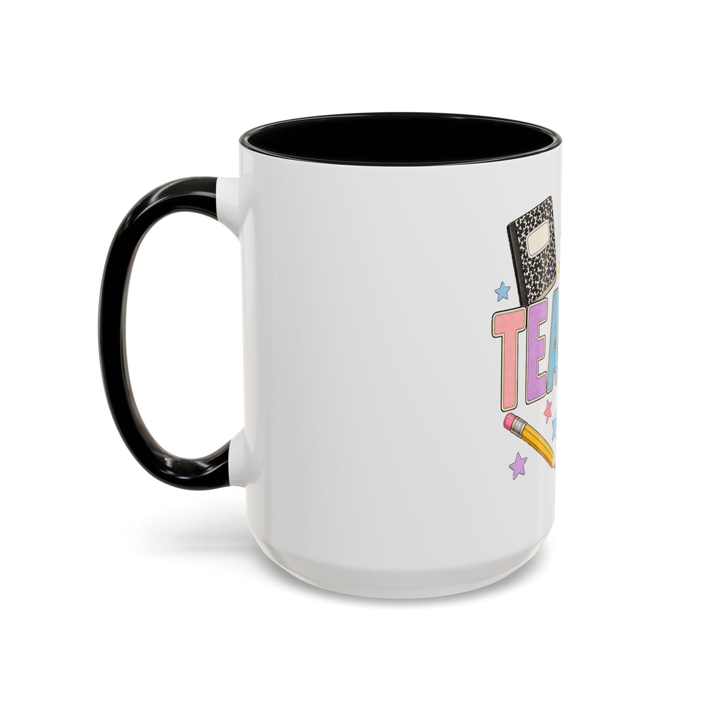 Teacher Accent Coffee Mug — Colorful School Supplies Design (11/15oz)