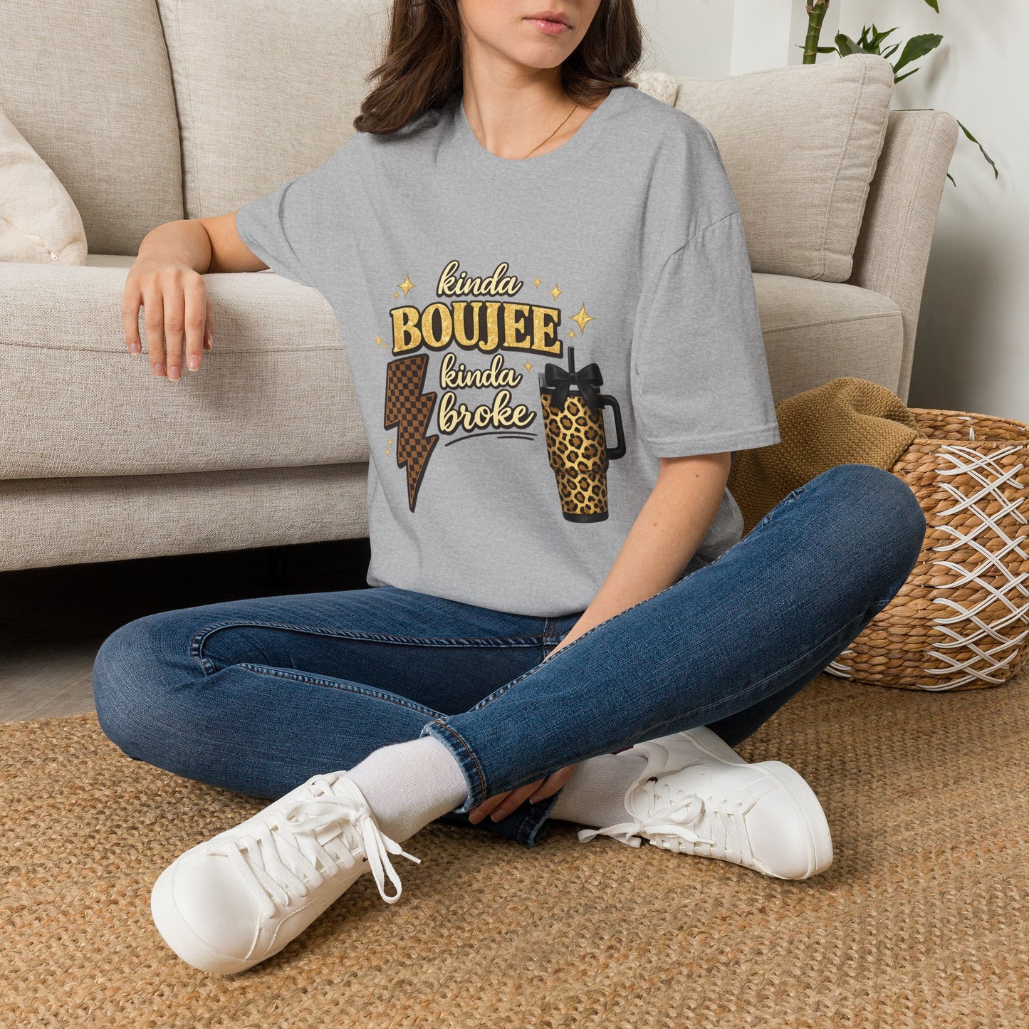 Kinda Boujee Kinda Broke Graphic T-Shirt — Leopard & Latte Cozy Chic Tee
