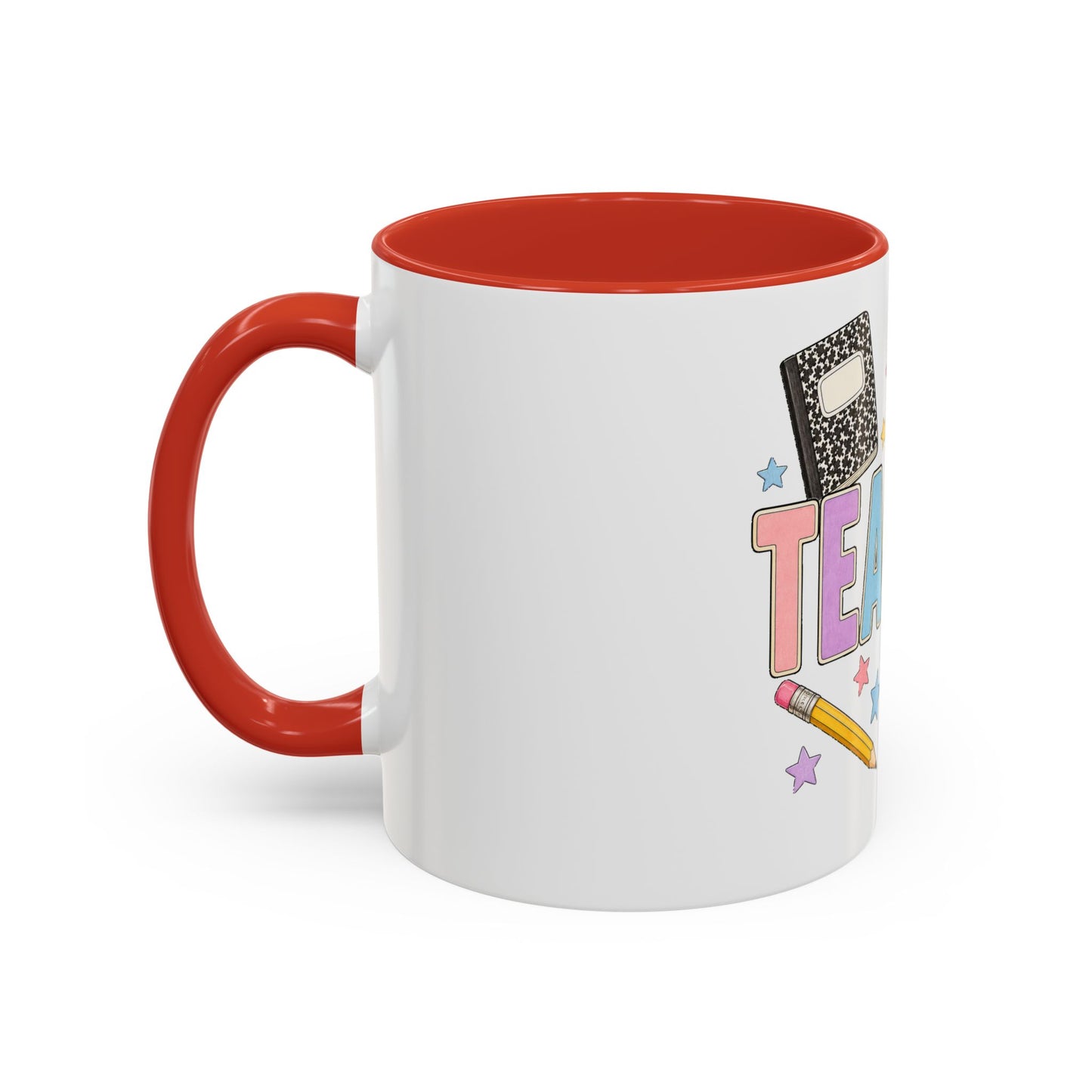 Teacher Accent Coffee Mug — Colorful School Supplies Design (11/15oz)