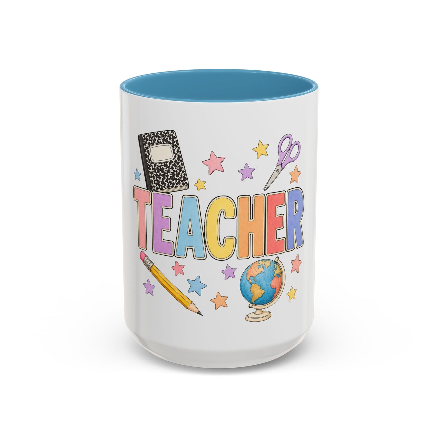 Teacher Accent Coffee Mug — Colorful School Supplies Design (11/15oz)