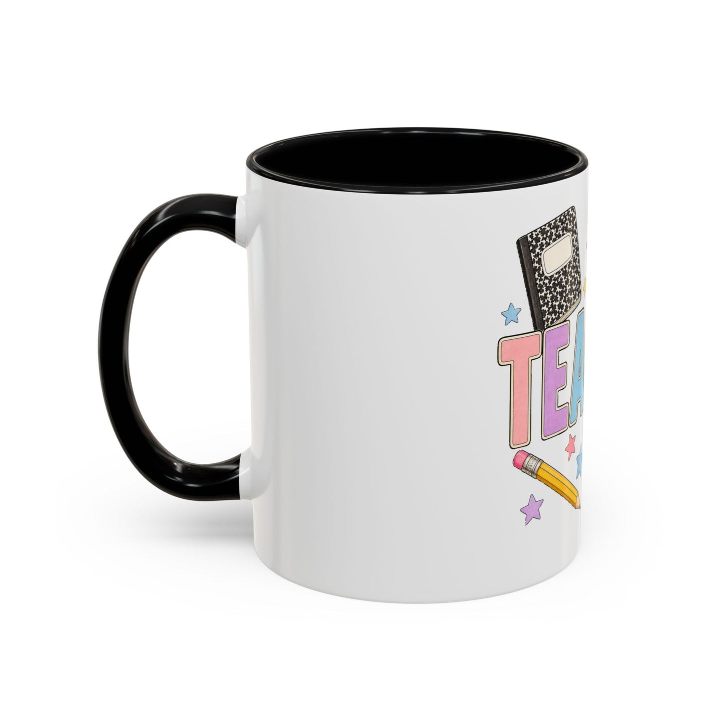 Teacher Accent Coffee Mug — Colorful School Supplies Design (11/15oz)