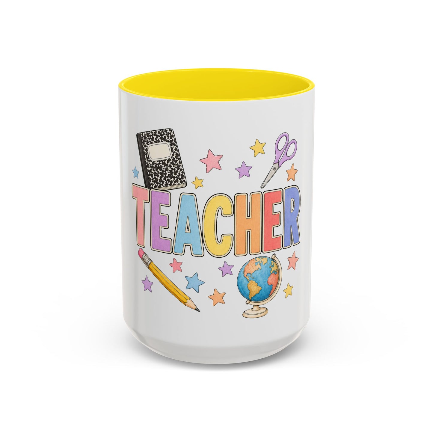 Teacher Accent Coffee Mug — Colorful School Supplies Design (11/15oz)