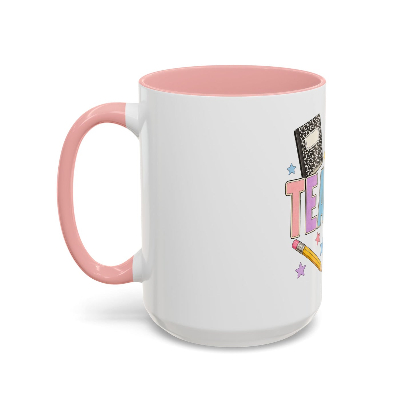 Teacher Accent Coffee Mug — Colorful School Supplies Design (11/15oz)