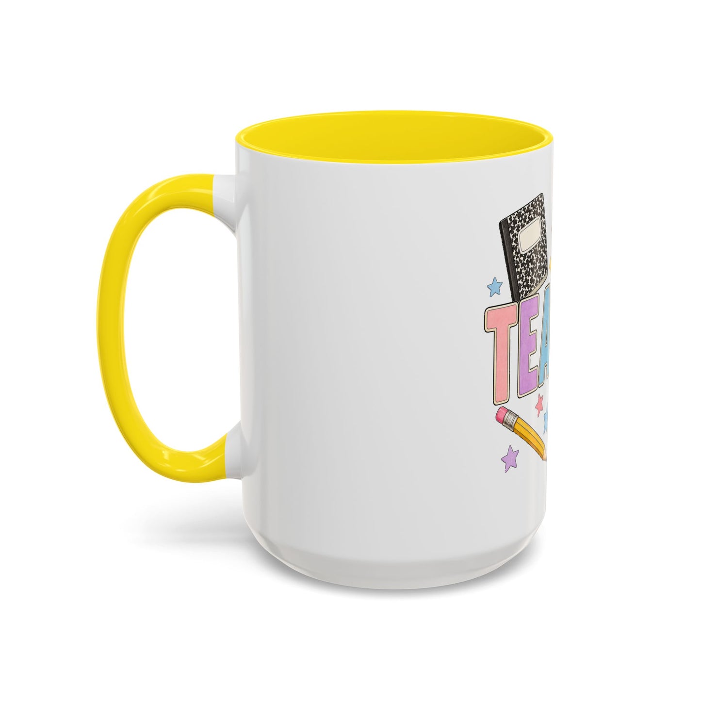 Teacher Accent Coffee Mug — Colorful School Supplies Design (11/15oz)