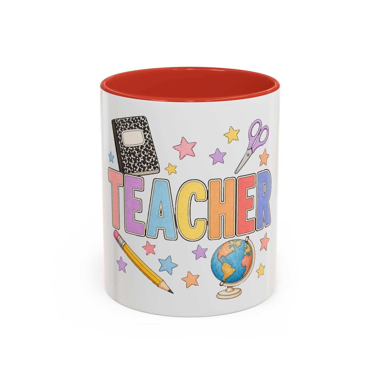 Teacher Accent Coffee Mug — Colorful School Supplies Design (11/15oz)
