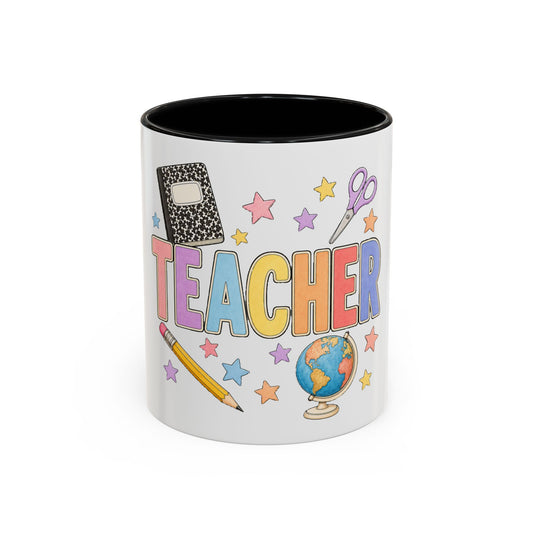 Teacher Accent Coffee Mug — Colorful School Supplies Design (11/15oz)