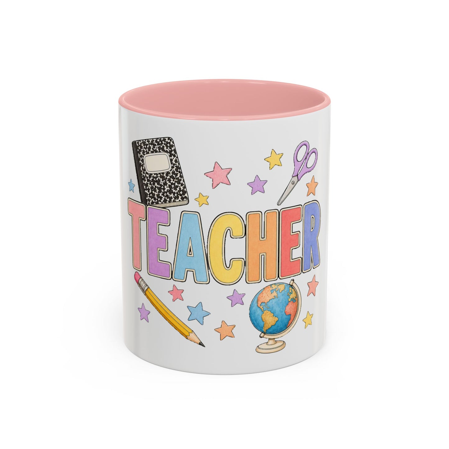 Teacher Accent Coffee Mug — Colorful School Supplies Design (11/15oz)