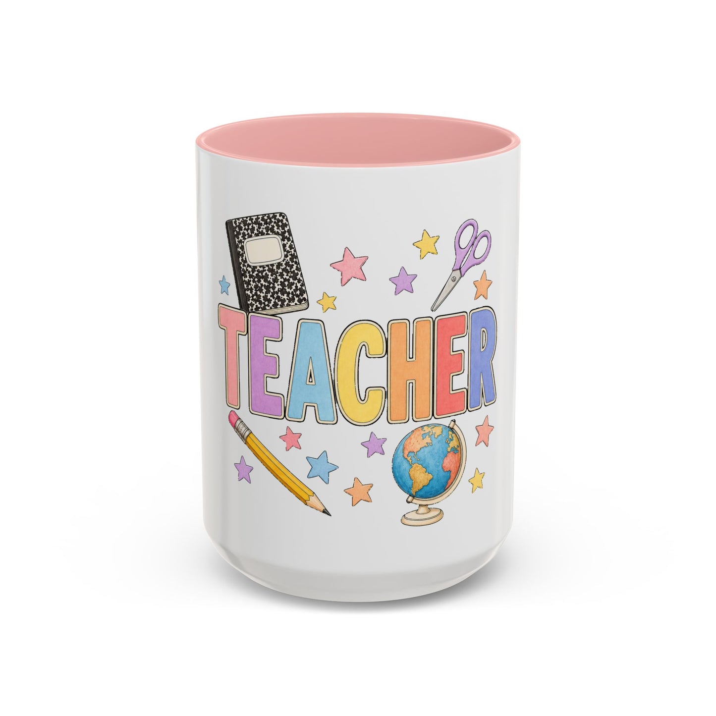 Teacher Accent Coffee Mug — Colorful School Supplies Design (11/15oz)