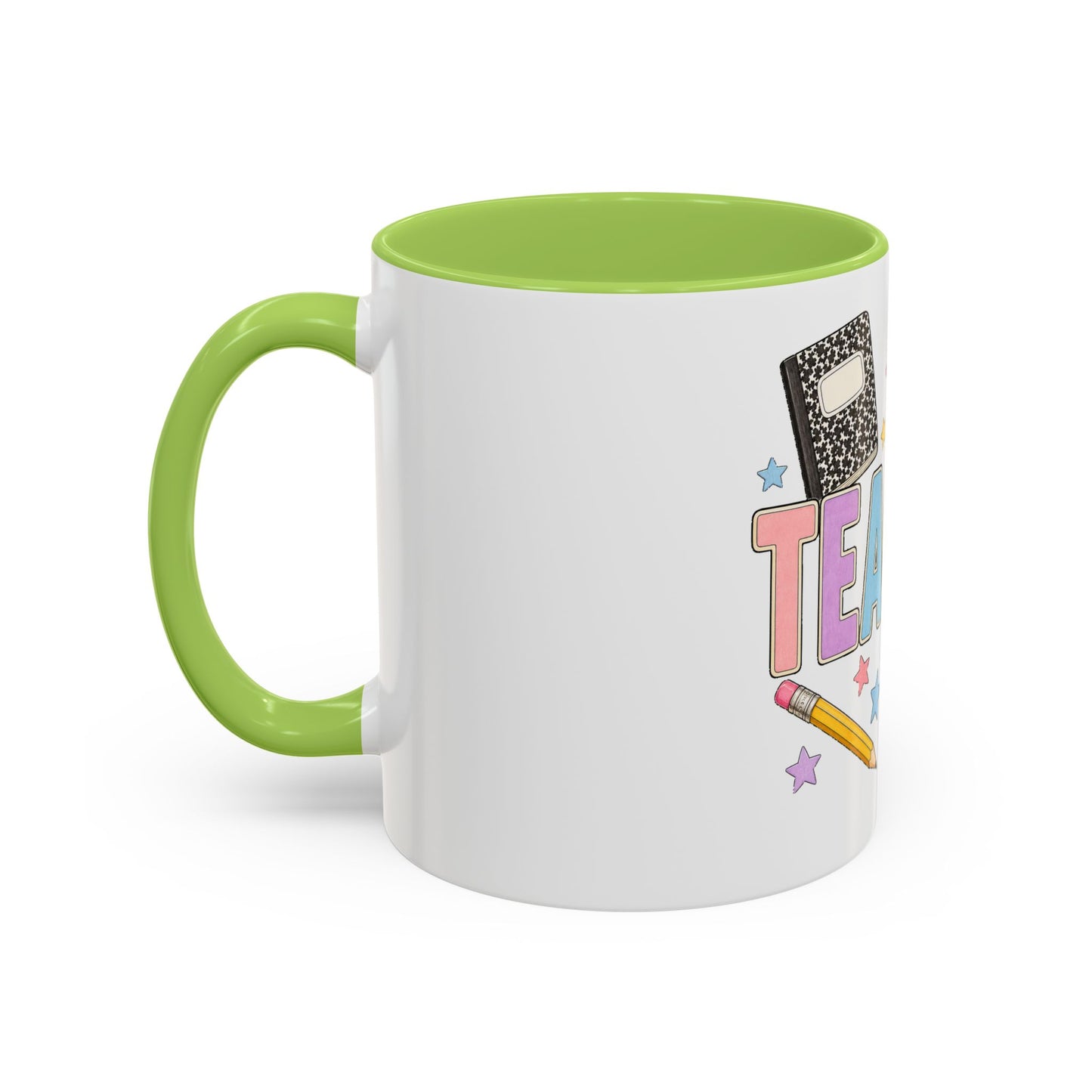 Teacher Accent Coffee Mug — Colorful School Supplies Design (11/15oz)