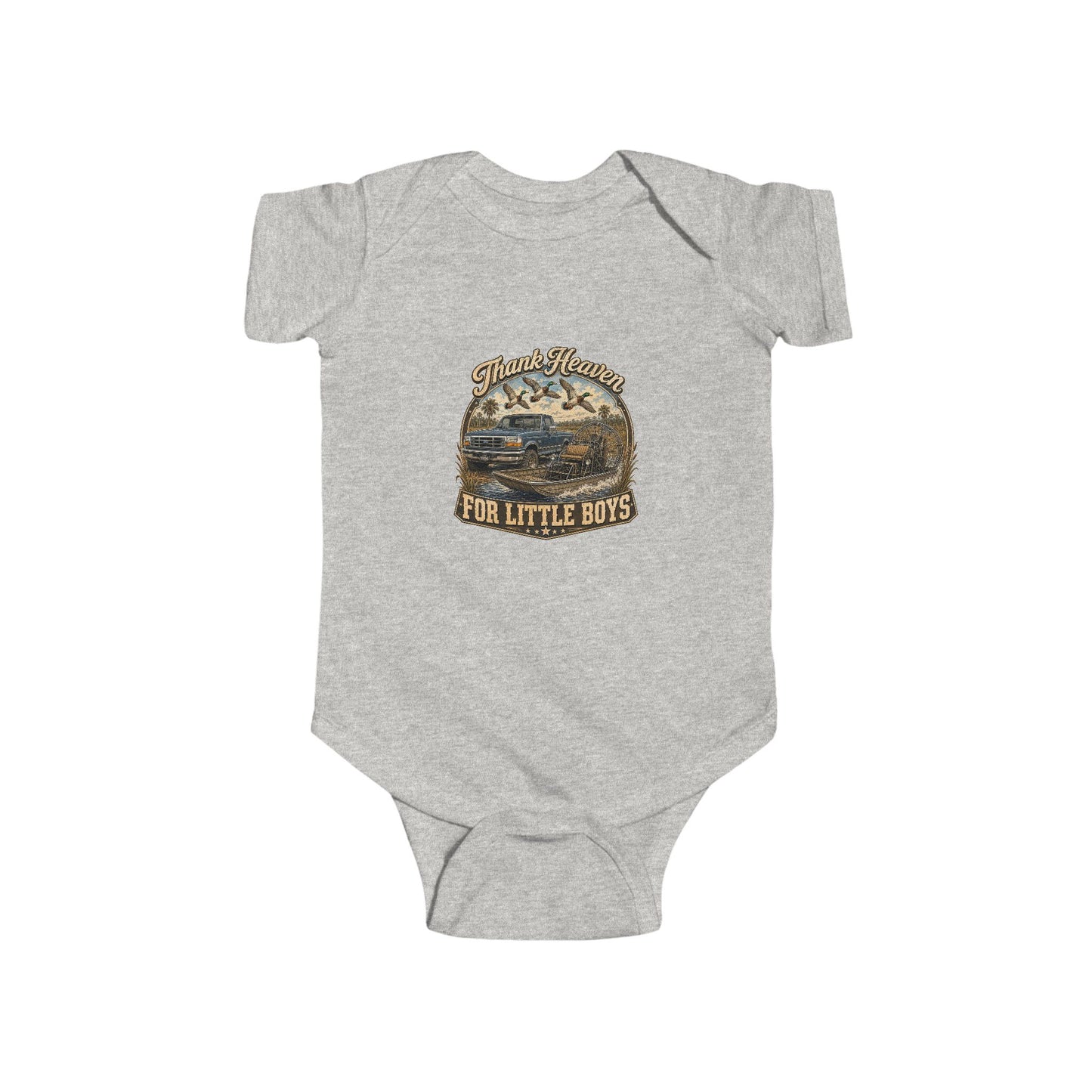 Vintage Outdoors Baby Bodysuit - “Thank Heaven For Little Boys” Infant Onesie