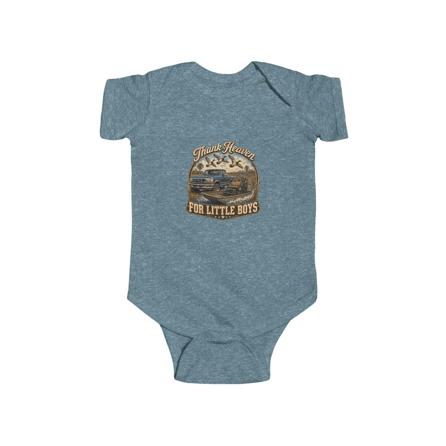Vintage Outdoors Baby Bodysuit - “Thank Heaven For Little Boys” Infant Onesie