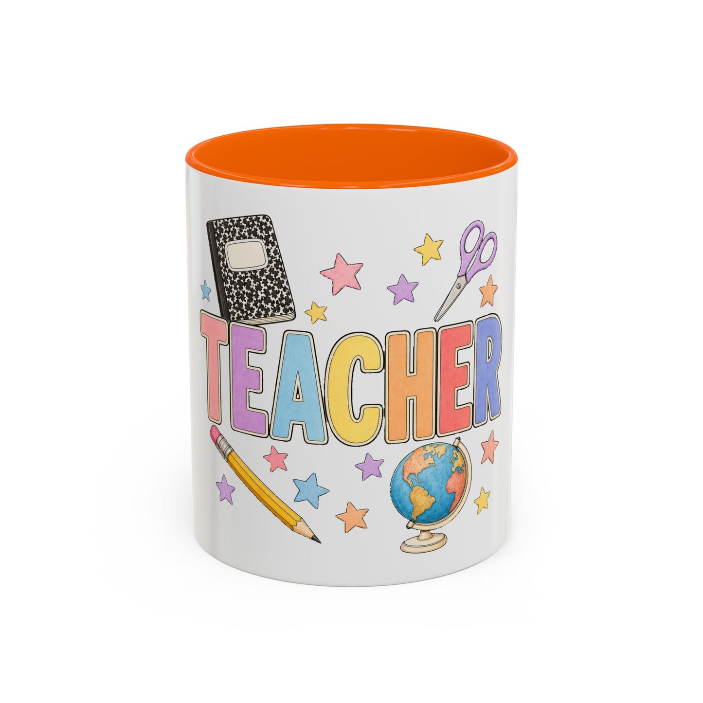 Teacher Accent Coffee Mug — Colorful School Supplies Design (11/15oz)
