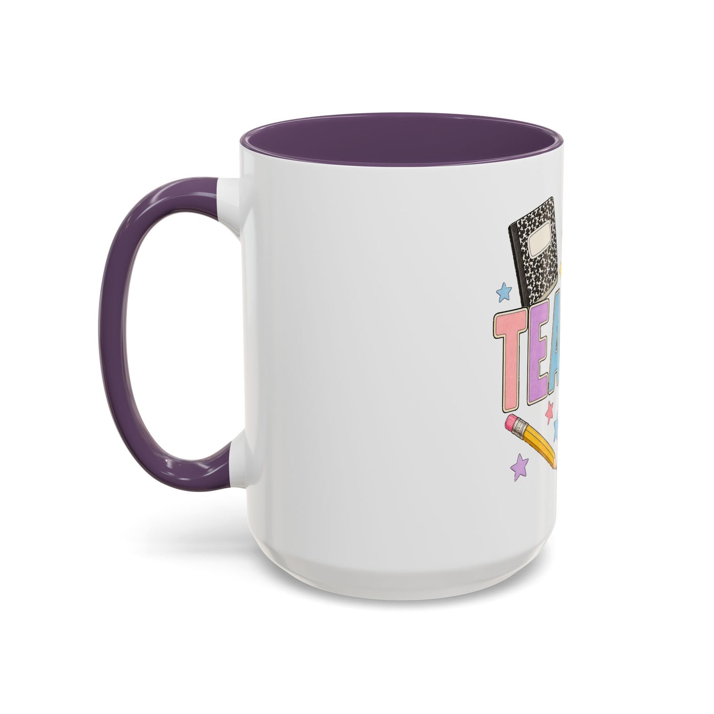 Teacher Accent Coffee Mug — Colorful School Supplies Design (11/15oz)