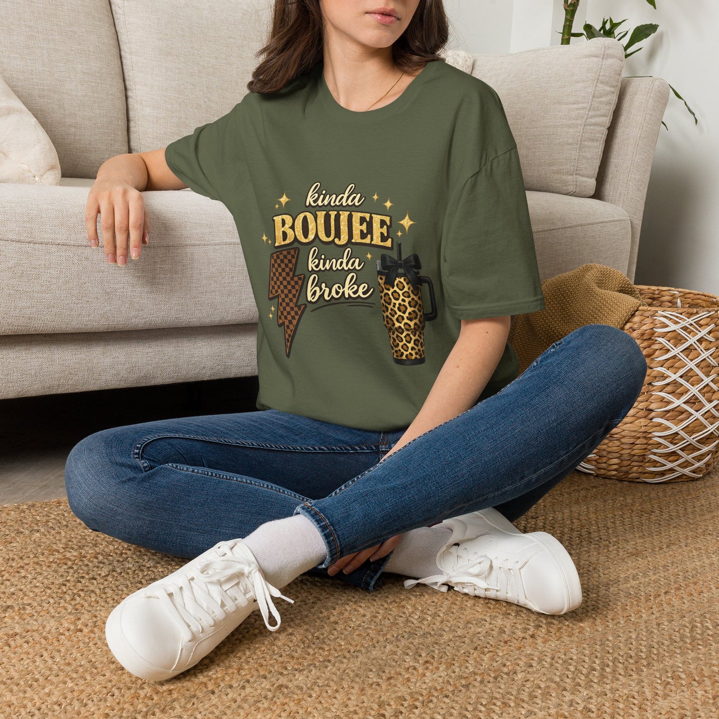 Kinda Boujee Kinda Broke Graphic T-Shirt — Leopard & Latte Cozy Chic Tee