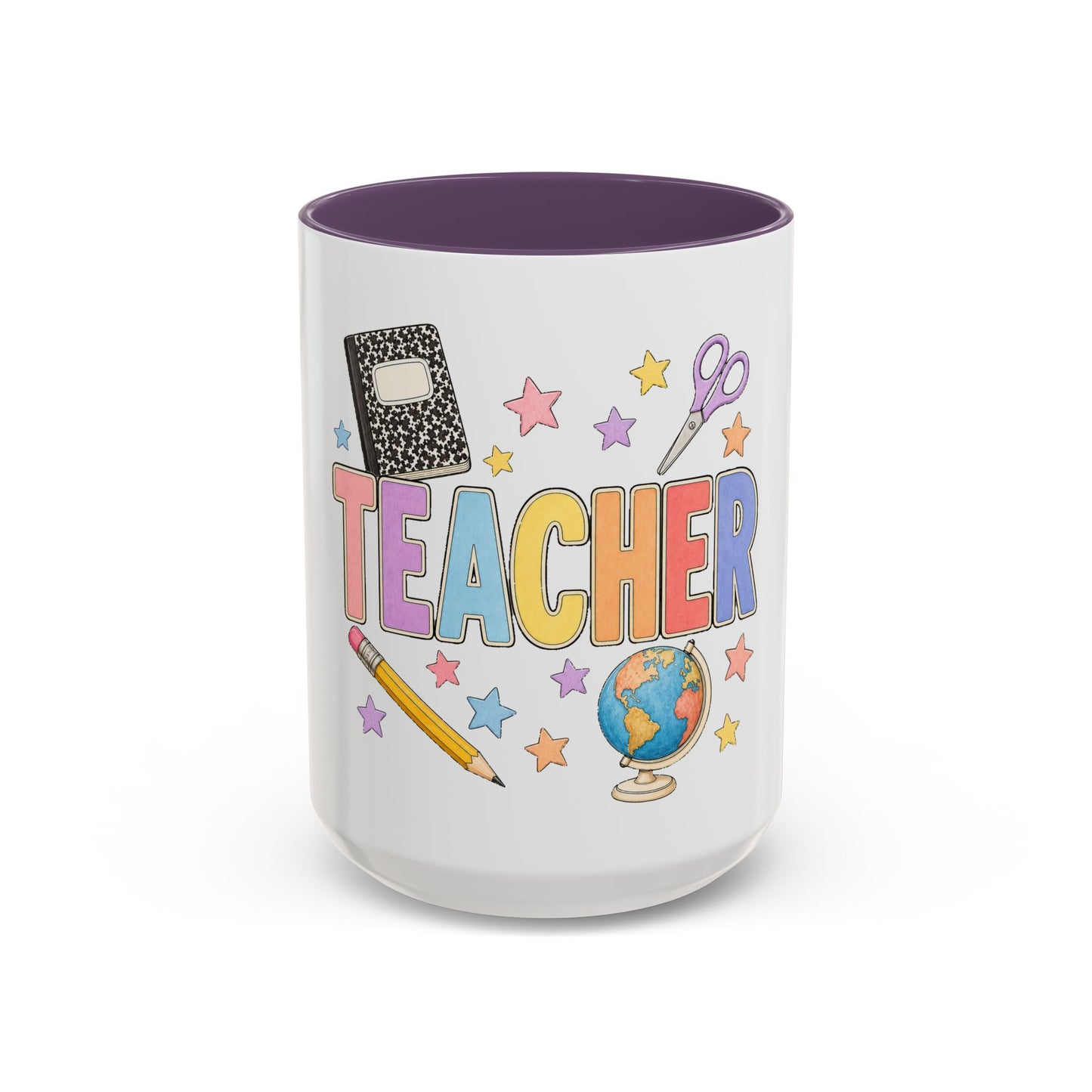Teacher Accent Coffee Mug — Colorful School Supplies Design (11/15oz)