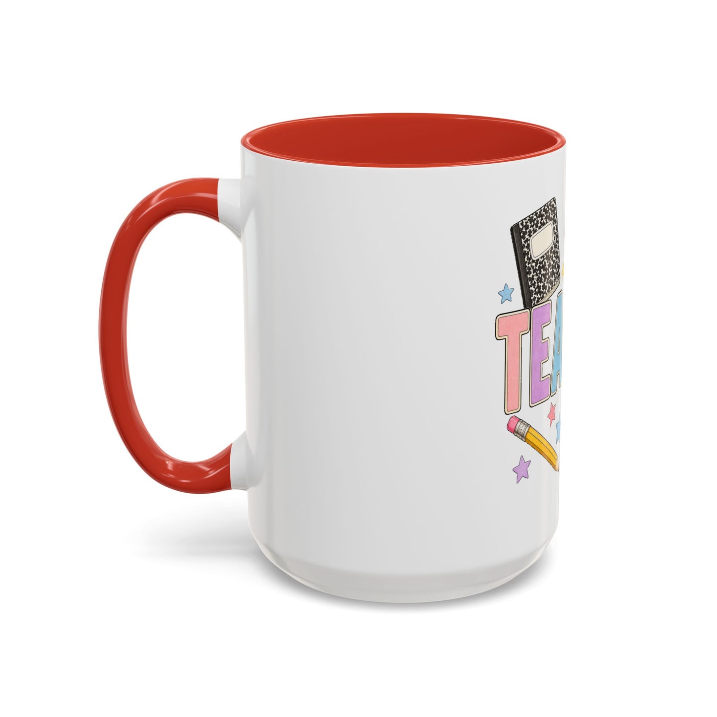 Teacher Accent Coffee Mug — Colorful School Supplies Design (11/15oz)
