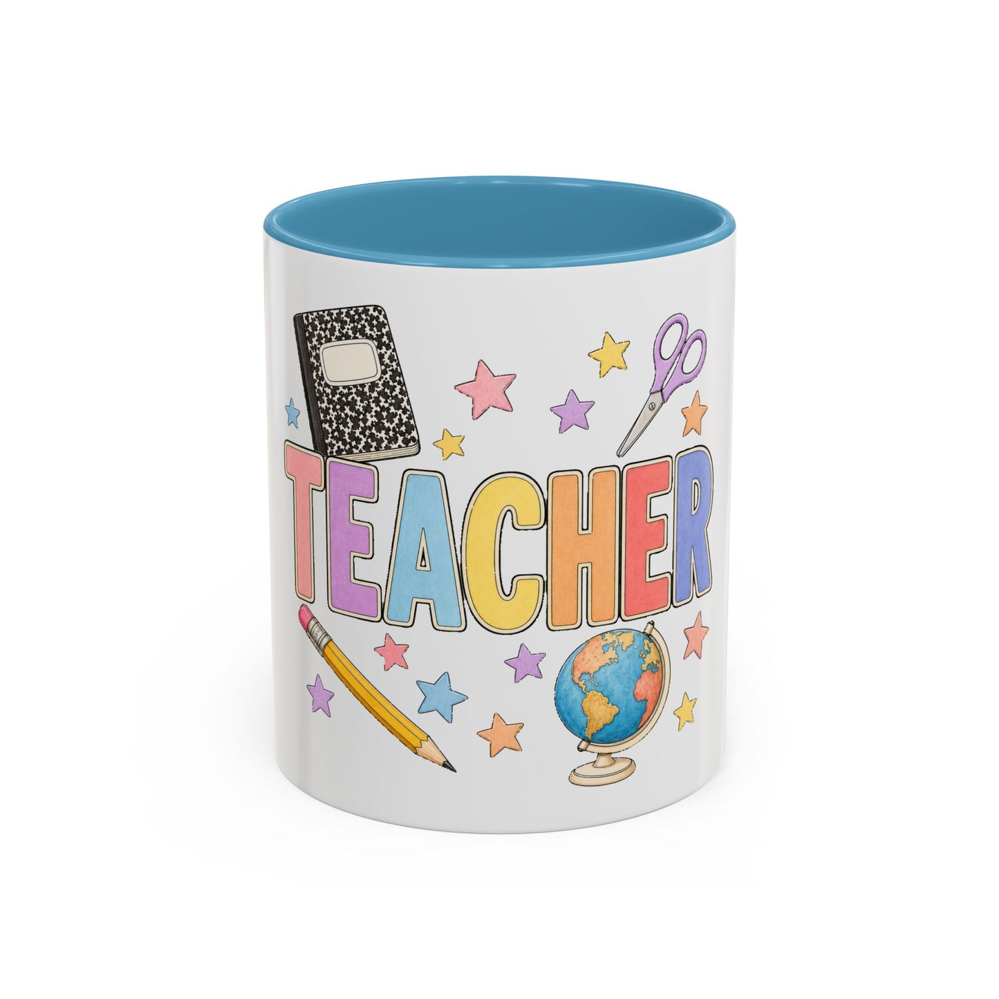 Teacher Accent Coffee Mug — Colorful School Supplies Design (11/15oz)