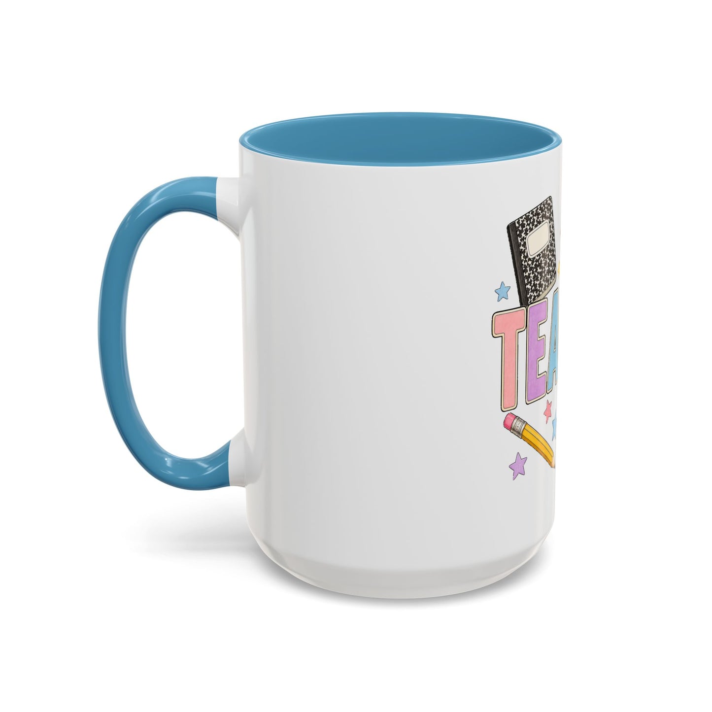 Teacher Accent Coffee Mug — Colorful School Supplies Design (11/15oz)
